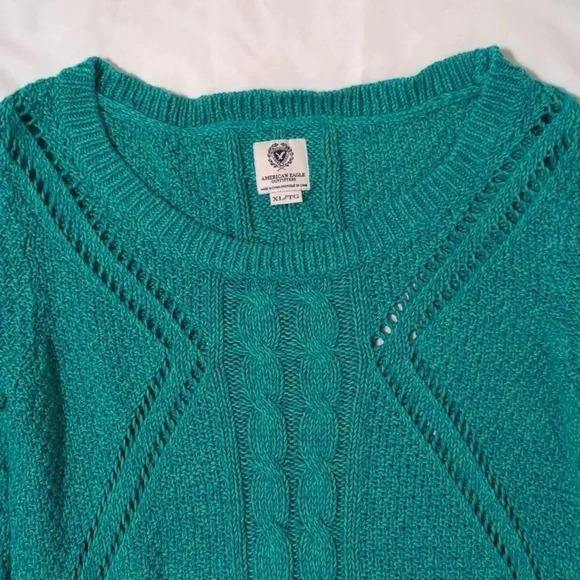 AEO Open Cable Knit Sweater, Color Aquamarine Size XL - Picture 3 of 12